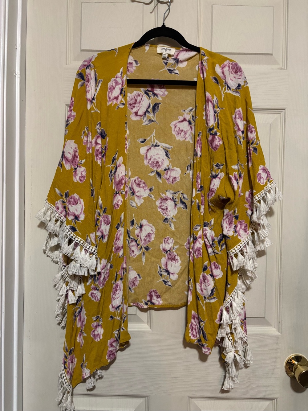 Umgee Floral Tassel Kimono Cardigan - Mustard Yellow